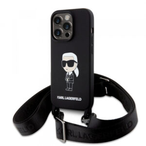 Husa pentru Apple iPhone 15 Pro Max, Karl Lagerfeld, Silicone Crossbody Ikonik Karl, Neagra Husa pentru Apple iPhone 15 Pro Max, Karl Lagerfeld, Silicone Crossbody Ikonik Karl, Neagra