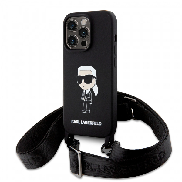 Husa pentru Apple iPhone 15 Pro Max, Karl Lagerfeld, Silicone Crossbody Ikonik Karl, Neagra Husa pentru Apple iPhone 15 Pro Max, Karl Lagerfeld, Silicone Crossbody Ikonik Karl, Neagra