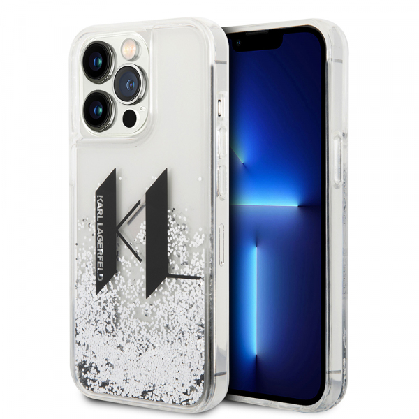 Husa pentru Apple iPhone 14 Pro, Karl Lagerfeld, Liquid Glitter Big KL, Argintie Husa pentru Apple iPhone 14 Pro, Karl Lagerfeld, Liquid Glitter Big KL, Argintie