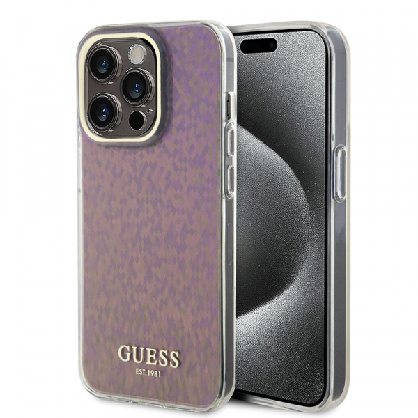 Husa pentru Apple iPhone 15 Pro, Guess, IML Faceted Mirror Disco Iridescent, Roz Husa pentru Apple iPhone 15 Pro, Guess, IML Faceted Mirror Disco Iridescent, Roz