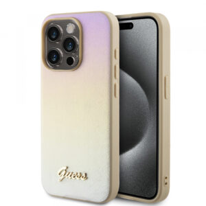 Husa pentru Apple iPhone 15 Pro, Guess, Saffiano Iridescent Script, Roz Husa pentru Apple iPhone 15 Pro, Guess, Saffiano Iridescent Script, Roz
