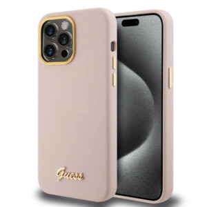 Husa pentru Apple iPhone 15 Pro, Guess, Script Metal Logo & Frame, Roz Deschis Husa pentru Apple iPhone 15 Pro, Guess, Script Metal Logo & Frame, Roz Deschis