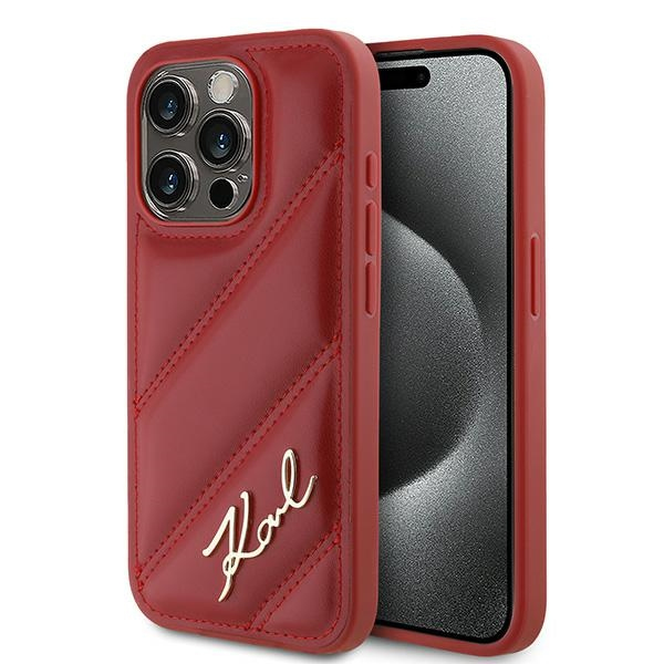 Husa pentru Apple iPhone 15 Pro, Karl Lagerfeld, Diagonal Quilted Script, Rosie Husa pentru Apple iPhone 15 Pro, Karl Lagerfeld, Diagonal Quilted Script, Rosie