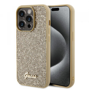 Husa pentru Apple iPhone 15 Pro Max, Guess, Disco Metal Script, Aurie Husa pentru Apple iPhone 15 Pro Max, Guess, Disco Metal Script, Aurie