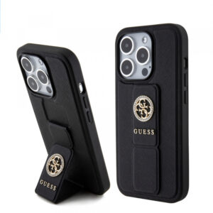 Husa pentru Apple iPhone 15 Pro Max, Guess, Grip Stand 4G Saffiano Strass, Neagra Husa pentru Apple iPhone 15 Pro Max, Guess, Grip Stand 4G Saffiano Strass, Neagra