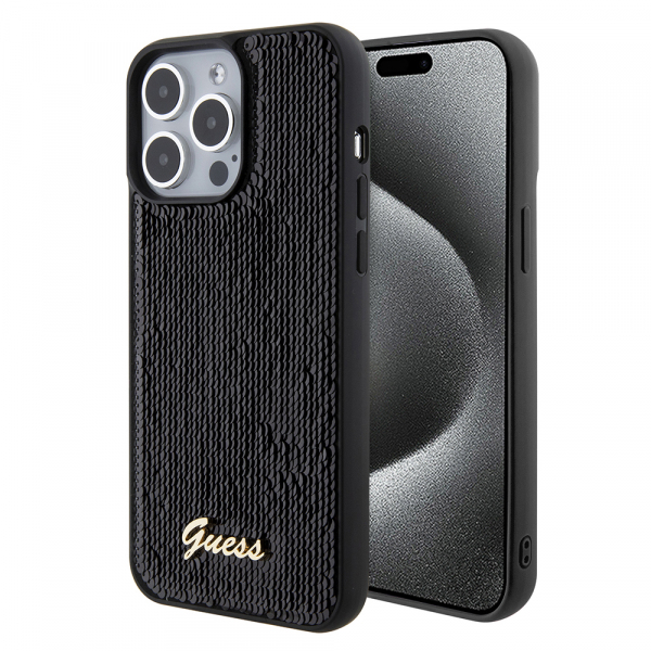 Husa Protectie Spate Guess GUHCP15XPSFDGSK Sequin Script Logo pentru Apple iPhone 15 Pro Max (Negru) Husa Protectie Spate Guess GUHCP15XPSFDGSK Sequin Script Logo pentru Apple iPhone 15 Pro Max (Negru)