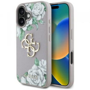 Husa pentru Apple iPhone 16, Guess, 4G Grained Roses Big Logo, Neagra Husa pentru Apple iPhone 16, Guess, 4G Grained Roses Big Logo, Neagra