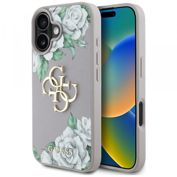 Husa pentru Apple iPhone 16, Guess, 4G Grained Roses Big Logo, Neagra Husa pentru Apple iPhone 16, Guess, 4G Grained Roses Big Logo, Neagra
