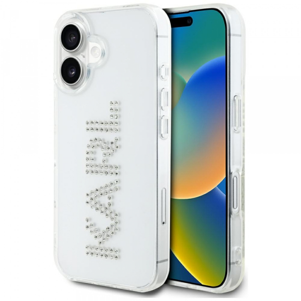 Husa pentru Apple iPhone 16, Karl Lagerfeld, IML Rhinestones Transparent Logo, Transparenta Husa pentru Apple iPhone 16, Karl Lagerfeld, IML Rhinestones Transparent Logo, Transparenta