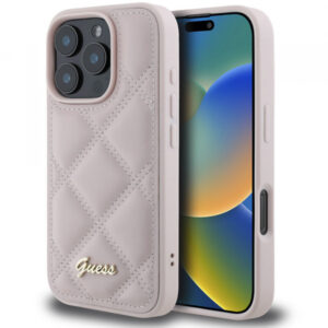 Husa pentru Apple iPhone 16 Pro, Guess, Quilted Metal Logo, Roz Husa pentru Apple iPhone 16 Pro, Guess, Quilted Metal Logo, Roz