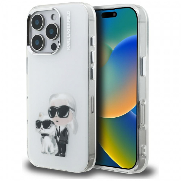 Husa pentru Apple iPhone 16 Pro Max, Karl Lagerfeld, IML Aquarelle Logo Karl & Choupette, Alba Husa pentru Apple iPhone 16 Pro Max, Karl Lagerfeld, IML Aquarelle Logo Karl & Choupette, Alba