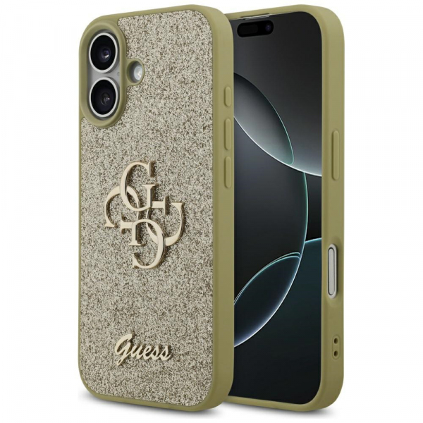 Husa pentru Apple iPhone 17, Guess, Fixed Glitter Big 4G, Aurie Husa pentru Apple iPhone 17, Guess, Fixed Glitter Big 4G, Aurie