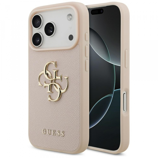 Husa pentru Apple iPhone 17 Pro, Guess, 4G Grained Big And Classic Logo, Maro Argintie Husa pentru Apple iPhone 17 Pro, Guess, 4G Grained Big And Classic Logo, Maro Argintie