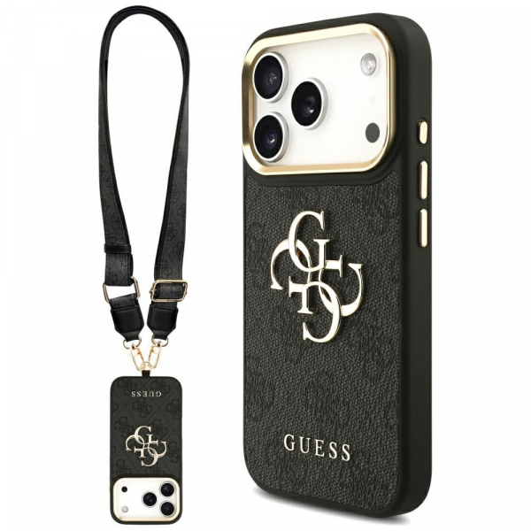 Husa pentru Apple iPhone 17 Pro, Guess, Big 4G Classic Logo with Big Strap, Neagra Husa pentru Apple iPhone 17 Pro, Guess, Big 4G Classic Logo with Big Strap, Neagra