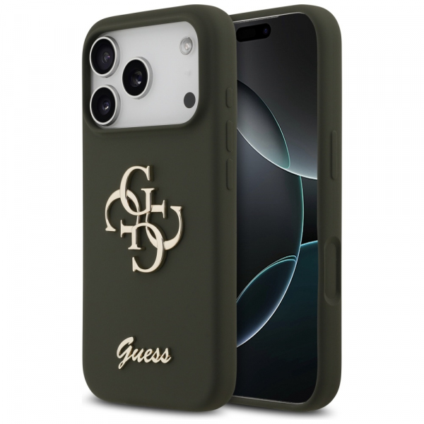 Husa pentru Apple iPhone 17 Pro, Guess, Big 4G Script, Kaki Husa pentru Apple iPhone 17 Pro, Guess, Big 4G Script, Kaki