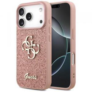 Husa pentru Apple iPhone 17 Pro, Guess, Fixed Glitter Big 4G, Aurie Husa pentru Apple iPhone 17 Pro, Guess, Fixed Glitter Big 4G, Aurie