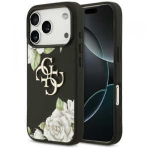 Husa pentru Apple iPhone 17 Pro, Guess, 4G Grained Roses Big Logo, Neagra Husa pentru Apple iPhone 17 Pro, Guess, 4G Grained Roses Big Logo, Neagra