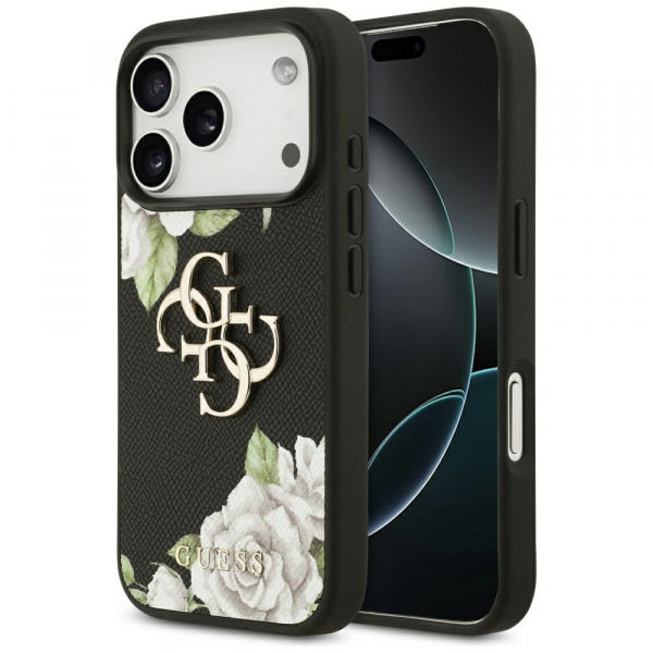 Husa pentru Apple iPhone 17 Pro, Guess, 4G Grained Roses Big Logo, Neagra Husa pentru Apple iPhone 17 Pro, Guess, 4G Grained Roses Big Logo, Neagra