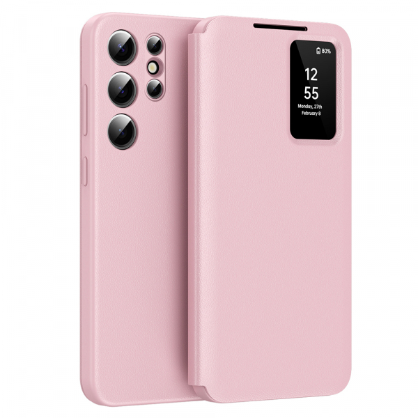 Husa pentru Samsung Galaxy S23 Ultra S918, Techsuit, SmartView, Roz Husa pentru Samsung Galaxy S23 Ultra S918, Techsuit, SmartView, Roz