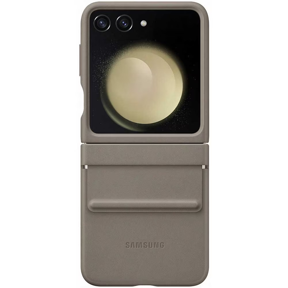 Husa de protectie Samsung pentru Galaxy Z Flip5, Flap-Eco Leather, Etoupe Husa de protectie Samsung pentru Galaxy Z Flip5, Flap-Eco Leather, Etoupe