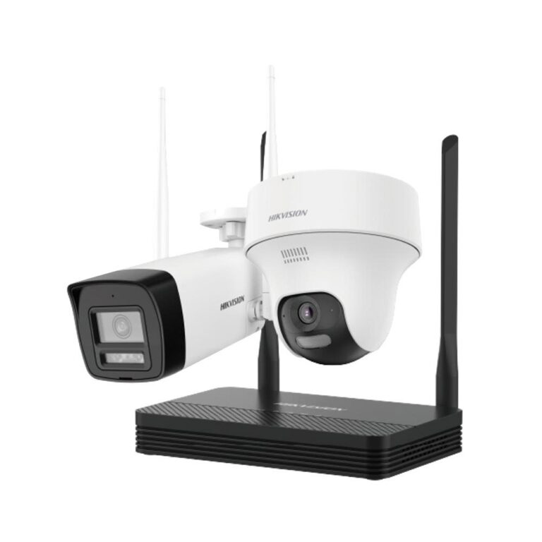 Kit supraveghere WiFi mixt HikVision Easy-Link HiLook IKS-2044BTH-PH/W, 4MP, 2.8 mm, IR 30 / 20 m, lumina alba 15 m, microfon, difuzor, detectie miscare, slot card