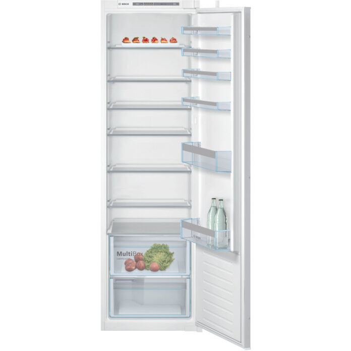 Frigider incorporabil cu o usa Bosch KIR81VSF0 F, 319 l, Super Cooling, Fresh Sense, Suport oua, Iluminare LED, H 177.5 cm, Clasa F Frigider incorporabil cu o usa Bosch KIR81VSF0 F, 319 l, Super Cooling, Fresh Sense, Suport oua, Iluminare LED, H 177.5 cm, Clasa F