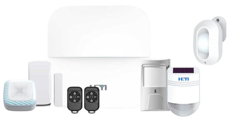 Kit sistem alarma wireless antiefractie Heyi, GSM, Wi-Fi, 2 zone, 2 detectori miscare, 10 senzori miscare, sirena exterior si exterior, KIT-HEYI-W20X10