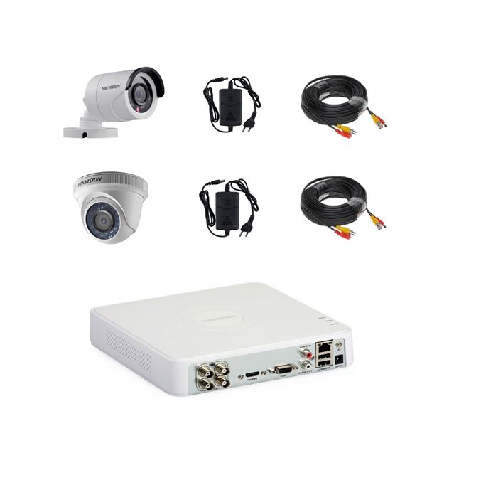 Sistem camere supraveghere video mixt complet 2 camere Hikvision full hd cu IR 20 m plug and play, DVR 4 canale, accesorii Sistem camere supraveghere video mixt complet 2 camere Hikvision full hd cu IR 20 m plug and play, DVR 4 canale, accesorii