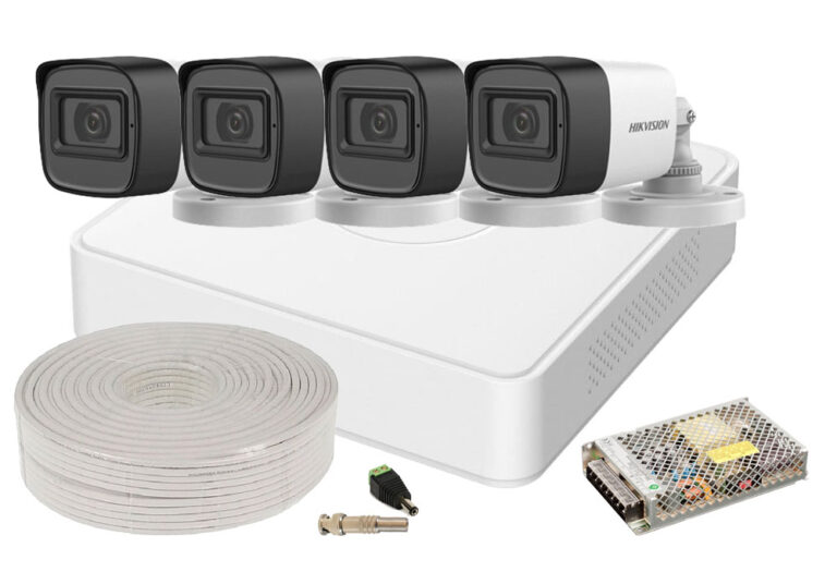 Kit supraveghere 2MP FULL HD, 4 camere cu microfon, lentila 2.8mm, IR 30 M, Hikvision KIT4FHDEXT10A-HIK-1