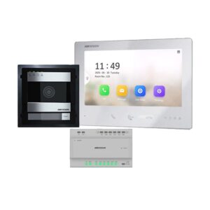 Kit videointerfon IP Hikvision DS-KIS704EY, 2 MP, WiFi, microfon si difuzor, touchscreen, pe 2 fire Kit videointerfon IP Hikvision DS-KIS704EY, 2 MP, WiFi, microfon si difuzor, touchscreen, pe 2 fire