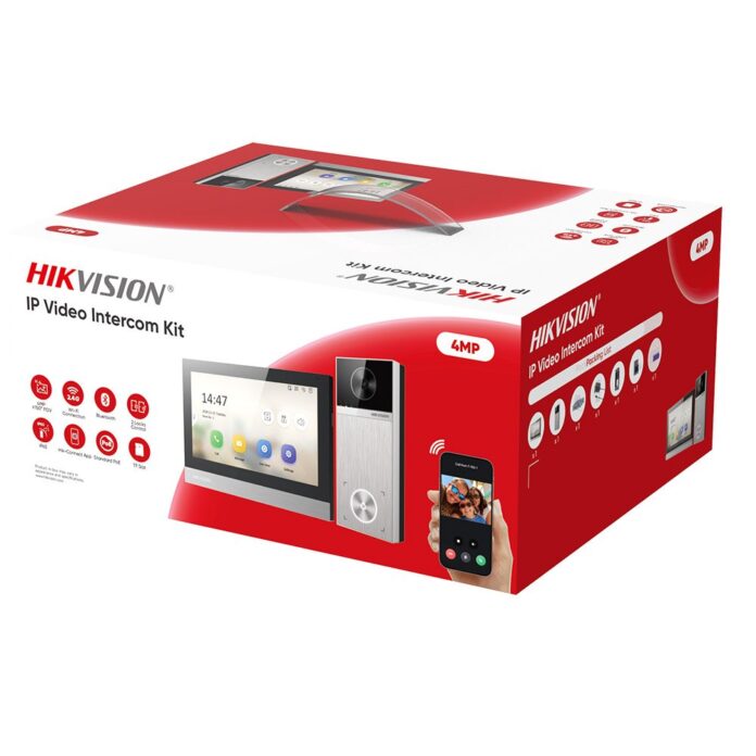 Kit videointerfon IP WiFi 6 Hikvision DS-KIS613-S, 4 MP, Mifare 13.56 MHz, 2.4 GHz, IR 3 m, Bluetooth, 1 familie, slot card, microfon si difuzor, aparent, 2000 utilizatori, PoE Kit videointerfon IP WiFi 6 Hikvision DS-KIS613-S, 4 MP, Mifare 13.56 MHz, 2.4 GHz, IR 3 m, Bluetooth, 1 familie, slot card, microfon si difuzor, aparent, 2000 utilizatori, PoE