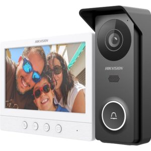 Kit videointerfon pe 4 fire Hikvision DS-KIS213(B), 1 familie, aparent, ecran 7 inch, IR 3 m, microfon si difuzor, plug and play Kit videointerfon pe 4 fire Hikvision DS-KIS213(B), 1 familie, aparent, ecran 7 inch, IR 3 m, microfon si difuzor, plug and play