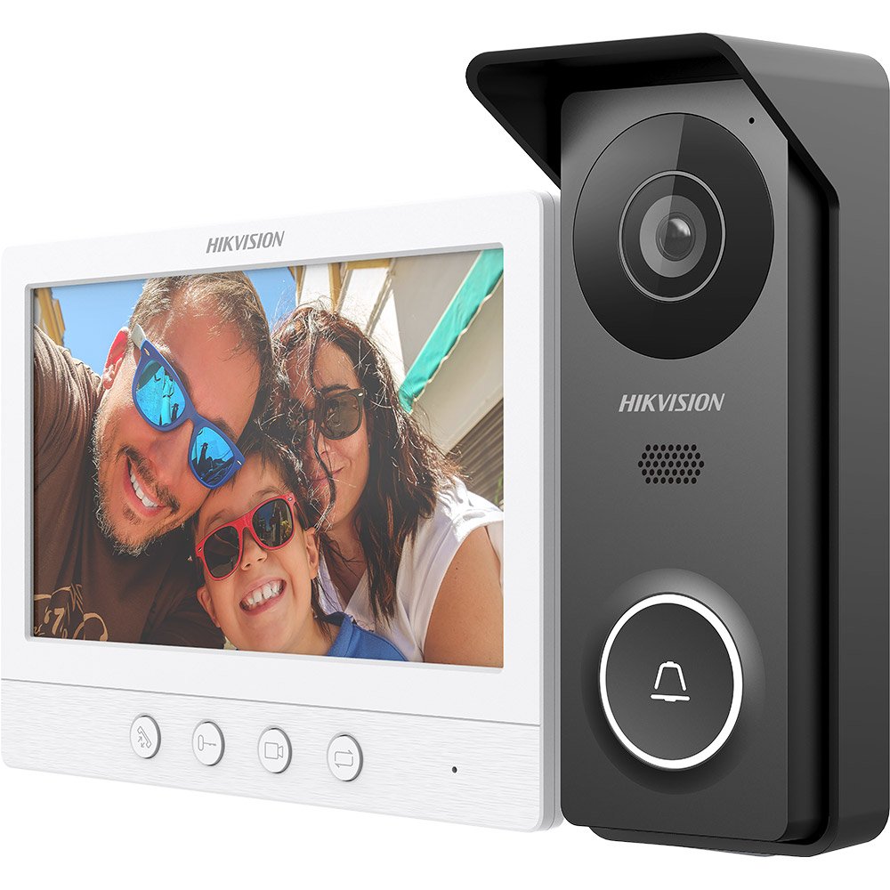 Kit videointerfon pe 4 fire Hikvision DS-KIS213(B), 1 familie, aparent, ecran 7 inch, IR 3 m, microfon si difuzor, plug and play Kit videointerfon pe 4 fire Hikvision DS-KIS213(B), 1 familie, aparent, ecran 7 inch, IR 3 m, microfon si difuzor, plug and play