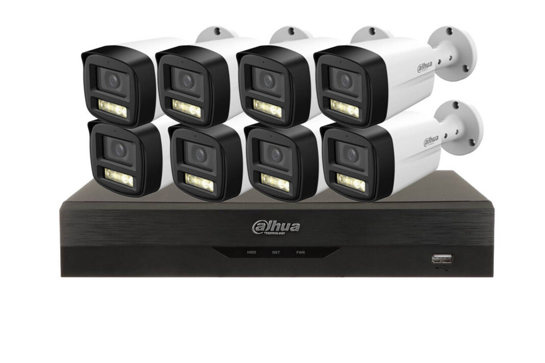 Kit de supraveghere 8 camere exterior 5MP, IR si LED alb, Microfon si DVR 8 canale, Dahua KIT8C2MPEXT-I3