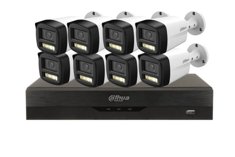 Kit de supraveghere 8 camere exterior 5MP, IR si LED alb, Microfon si DVR 8 canale, Dahua KIT8C2MPEXT-I3