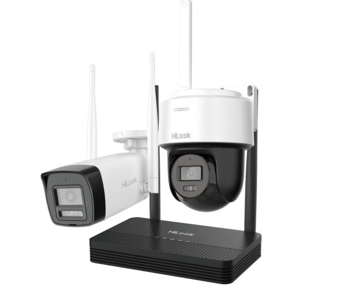 Kit supraveghere IP Wireless Hikvision HiLook EasyLink IKS-2042BPH-PH/W, 2x camere de 2MP, IR, slot microSD, NVR 4 canale, Audio
