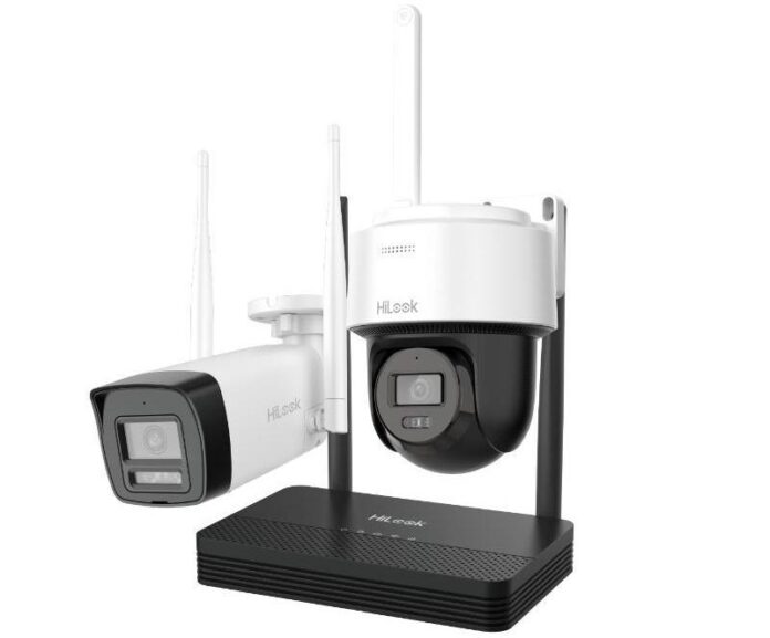 Kit supraveghere IP Wireless Hikvision HiLook IKS-2044BPH-PH/W, 1x camera dome, 1x camera bullet, 4MP, Audio, NVR 4 canale