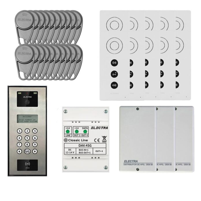 Kit videointerfon Electra Classic Line KIT-EL-VDI-1, 800 TVL, 255 posturi, RFID, tastatura, afisaj electronic, aparent Kit videointerfon Electra Classic Line KIT-EL-VDI-1, 800 TVL, 255 posturi, RFID, tastatura, afisaj electronic, aparent
