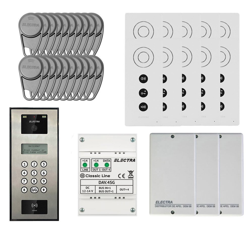 Kit videointerfon Electra Classic Line KIT-EL-VDI-1, 800 TVL, 255 posturi, RFID, tastatura, afisaj electronic, aparent Kit videointerfon Electra Classic Line KIT-EL-VDI-1, 800 TVL, 255 posturi, RFID, tastatura, afisaj electronic, aparent