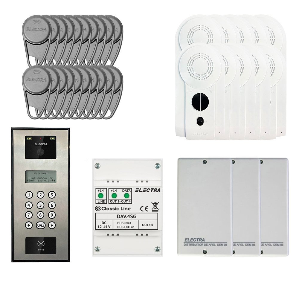 Kit videointerfon Electra Classic Line KIT-EL-VDI-2, 800 TVL, 255 posturi, RFID, tastatura, afisaj electronic, semiduplex digital, aparent Kit videointerfon Electra Classic Line KIT-EL-VDI-2, 800 TVL, 255 posturi, RFID, tastatura, afisaj electronic, semiduplex digital, aparent