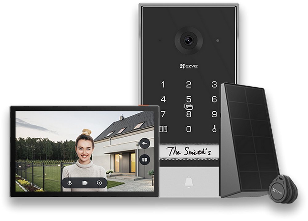 Kit videointerfon Wi-Fi cu panou solar EZVIZ CS-EP7(3mp) EP7, 2K, monitor cu touch 7 inch, RFID, Aplicatie, Audio, microSD, IP65