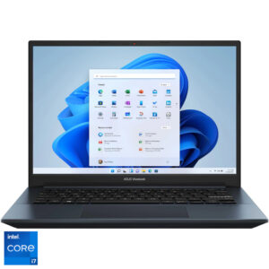 Laptop ultraportabil ASUS Vivobook Pro K3400PA, 14 inch, 2.8K, Intel Core i7-11370H, 16GB, 512GB SSD, Intel Iris Xe Graphics, Windows 11 Home, Quiet Blue Laptop ultraportabil ASUS Vivobook Pro K3400PA, 14 inch, 2.8K, Intel Core i7-11370H, 16GB, 512GB SSD, Intel Iris Xe Graphics, Windows 11 Home, Quiet Blue