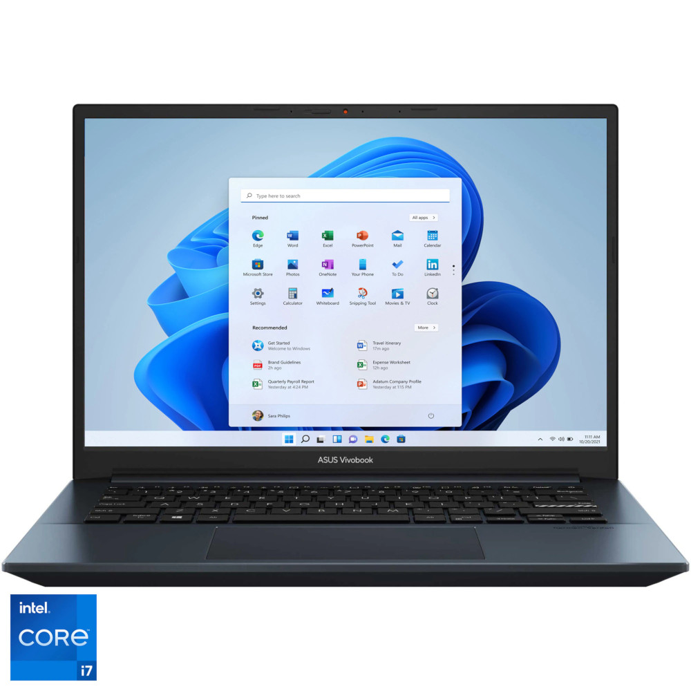 Laptop ultraportabil ASUS Vivobook Pro K3400PA, 14 inch, OLED, 2.8K, Intel Core i7-11370H, 16GB, 1TB SSD, Intel Iris Xe Graphics, Windows 11 Home, Quiet Blue Laptop ultraportabil ASUS Vivobook Pro K3400PA, 14 inch, OLED, 2.8K, Intel Core i7-11370H, 16GB, 1TB SSD, Intel Iris Xe Graphics, Windows 11 Home, Quiet Blue