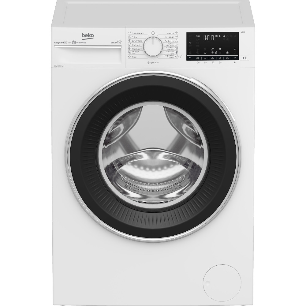 Masina de spalat rufe Beko B5WF U78435 WB, 8 kg, 1400 rpm, SteamCure, Recycled Tub, HomeWhiz, Motor ProSmart Inverter, Aquawave, Blocare acces copii, Anti-Sifonare, Clasa C Masina de spalat rufe Beko B5WF U78435 WB, 8 kg, 1400 rpm, SteamCure, Recycled Tub, HomeWhiz, Motor ProSmart Inverter, Aquawave, Blocare acces copii, Anti-Sifonare, Clasa C
