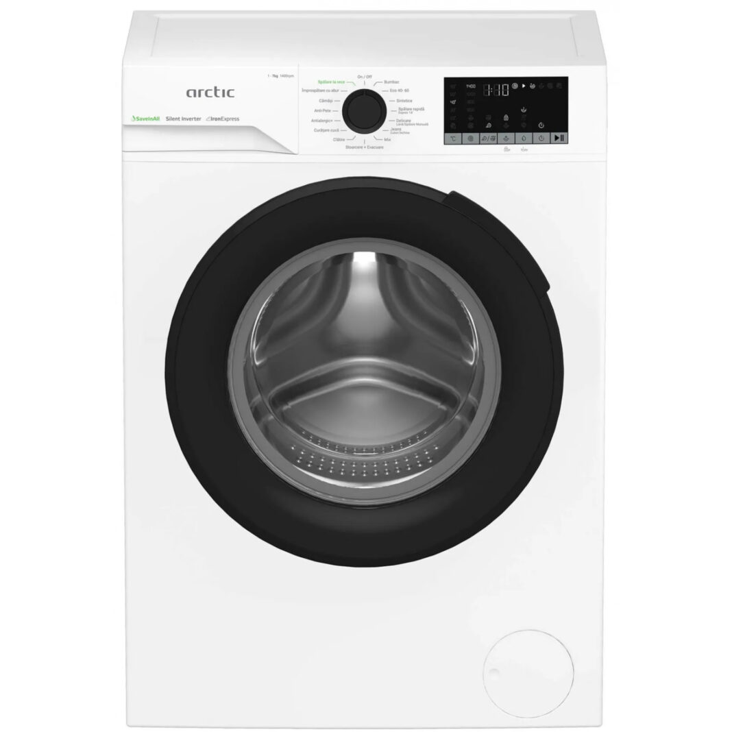Masina de spalat rufe  Arctic APLM2WFSU27411W, 7 kg, Improspatare cu abur, 1400 rpm, Motor Silent Inverter, ExtraSteam, IronExpress, Recycled Tub, Add-In, Alb, Clasa A