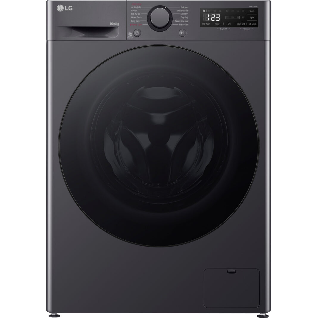 Masina de spalat rufe cu uscator LG F4DR510S2M, 1400 RPM, 10/6 Kg, Clasa D, Motor Direct Drive, TurboWash,  Multi-Door, Dozator UVnano, Negru