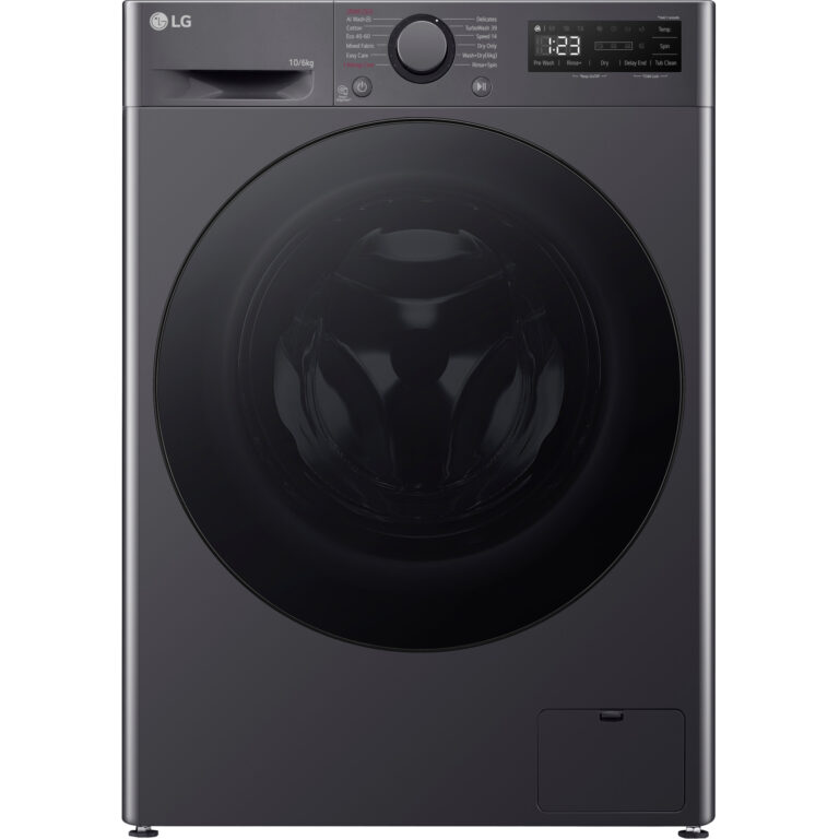 Masina de spalat rufe cu uscator LG F4DR510S2M, 1400 RPM, 10/6 Kg, Clasa D, Motor Direct Drive, TurboWash,  Multi-Door, Dozator UVnano, Negru