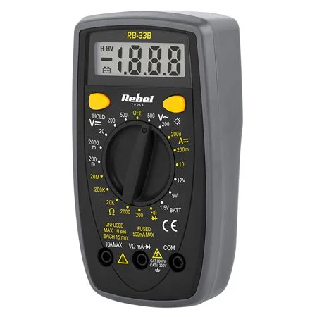 Multimetru universal Rebel MIE-RB-33B, interval tensiune 200mV-500V, alimentare cu baterie 9V