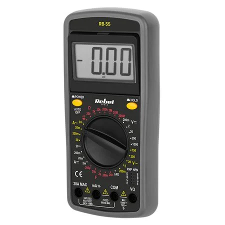 Multimetru digital universal Rebel MIE-RB-55, interval tensiune 200mV- 1000V, alimentare cu baterie 9V Multimetru digital universal Rebel MIE-RB-55, interval tensiune 200mV- 1000V, alimentare cu baterie 9V