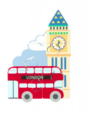 Mini puzzle din lemn autobuzul londonez, Orange Tree Toys Mini puzzle din lemn autobuzul londonez, Orange Tree Toys